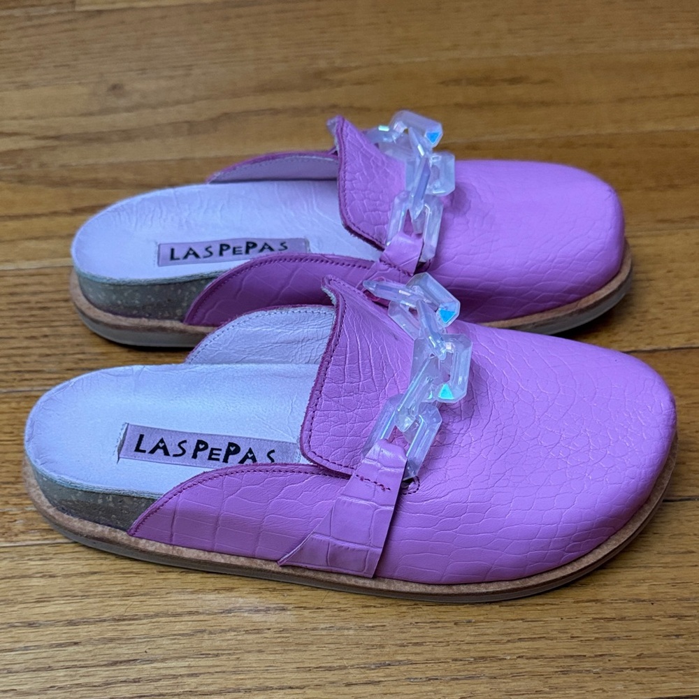 Las Pepas pink leather mules